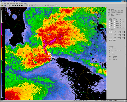 Hook echo shown on base reflectivity image