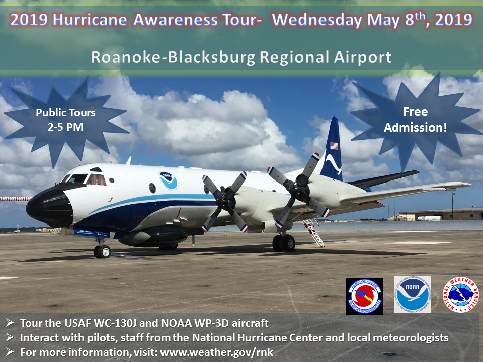 This image advertises the 2019 Hurricane Awareness Tour at Roanoke. Virginia