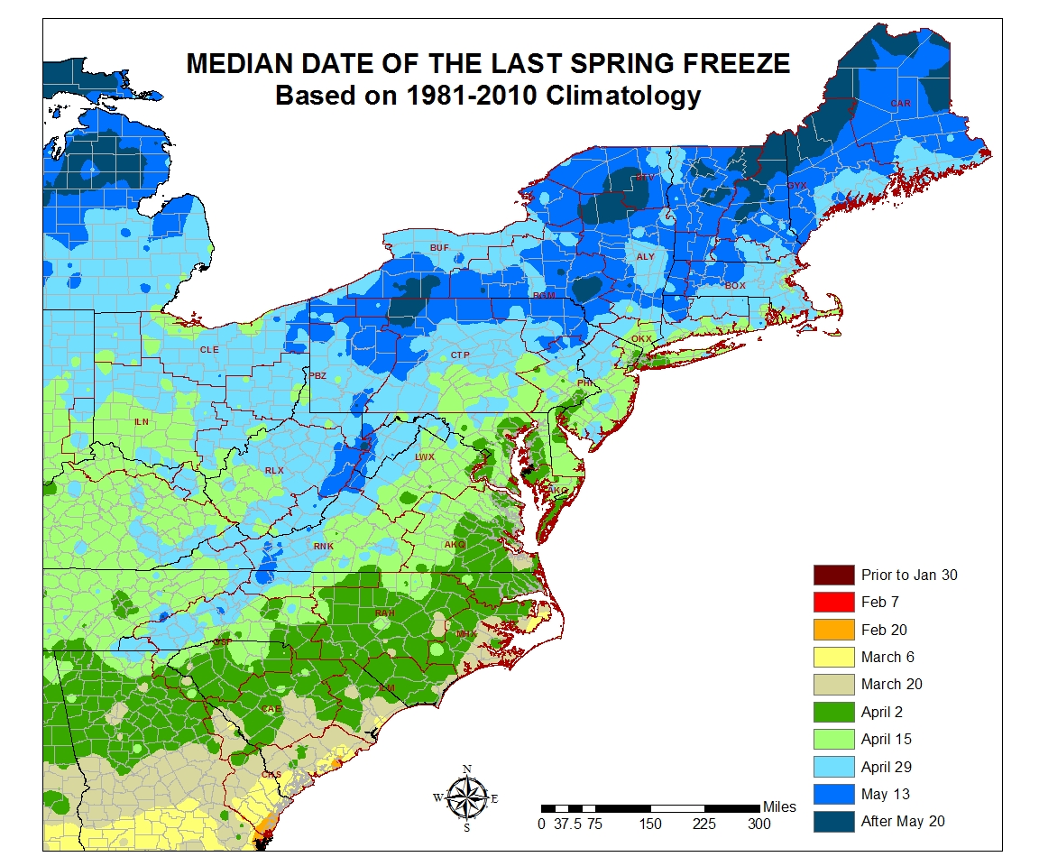 Average Last Freeze Date Map for the Region