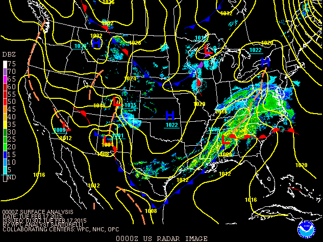 Radar and surface analysis at 11am, The high pressure cented along the Mid-Atlantic Coast was unusually