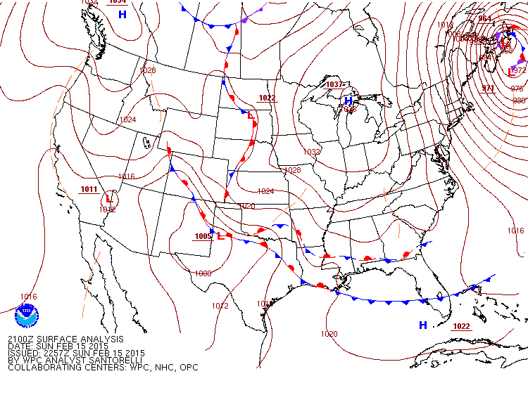 Low and Front Over Texas Feb 15th