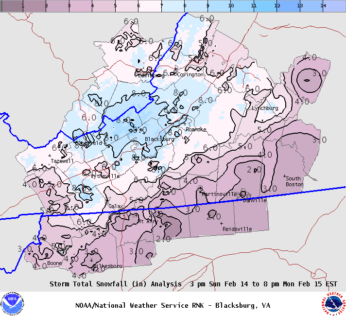 Snow and Sleet Totals from Feb 15th and 16th, 2016