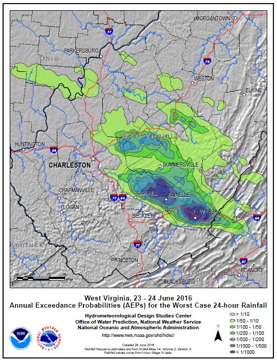 Hydrometeorological Design Studies Center Annual Exceedance Probabilities (AEPs) for the Worst Case 24-hour Rainfall - WV 23-24 Jun