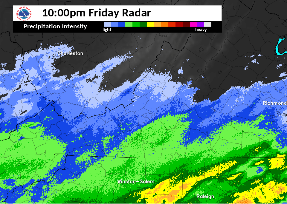 Image 2. Radar loop via MRMS during the bulk of the event  Friday night into Saturday, Jan 7th, 2017