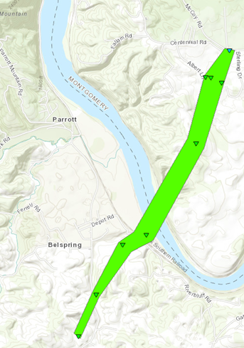 Belspring and Mccoy Tornado Track Map