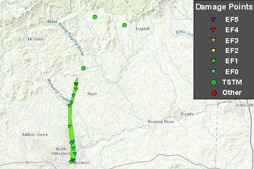 Wilkes County Tornado Track Map