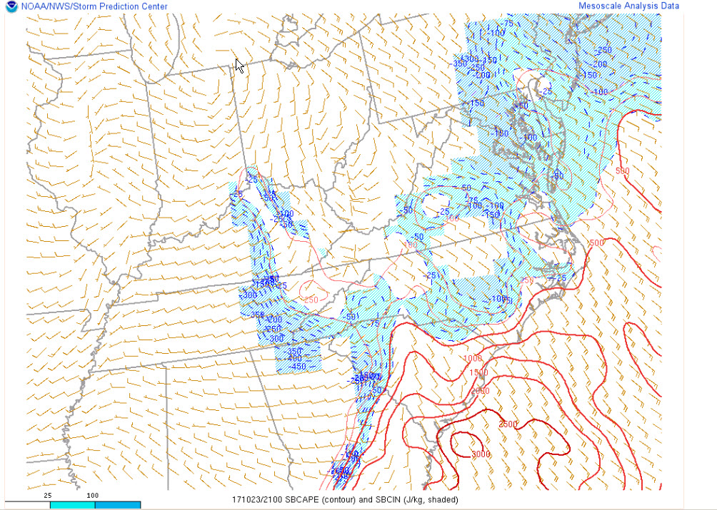 Surface based CAPE at 20z/4pm Oct 23rd