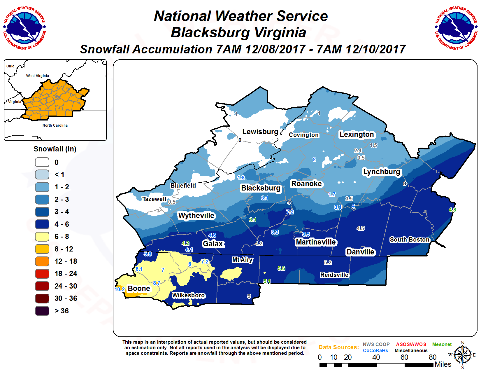 Snowfall Amounts from our area