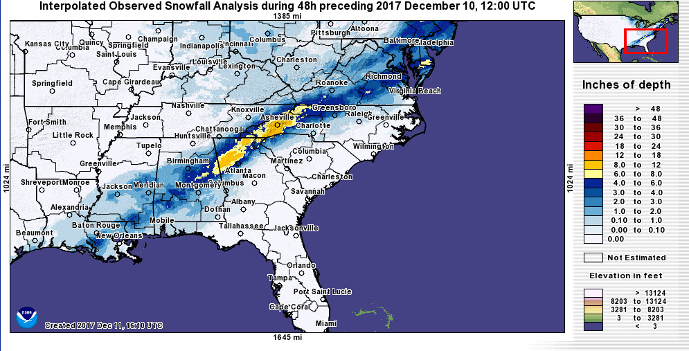 Snowfall in the Southeast U.S.