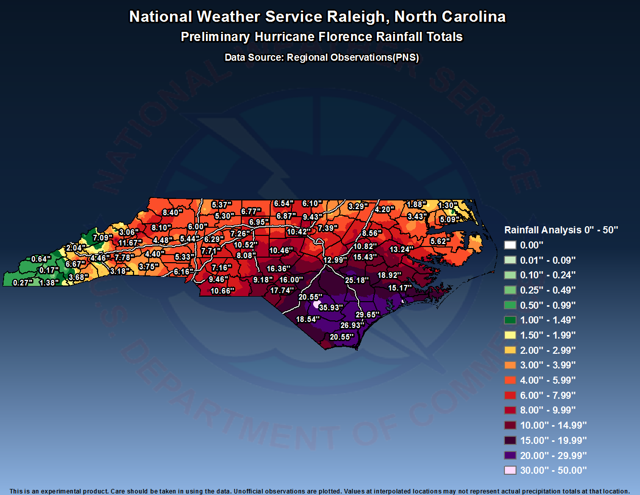 Rainfall Totals for North Carolina