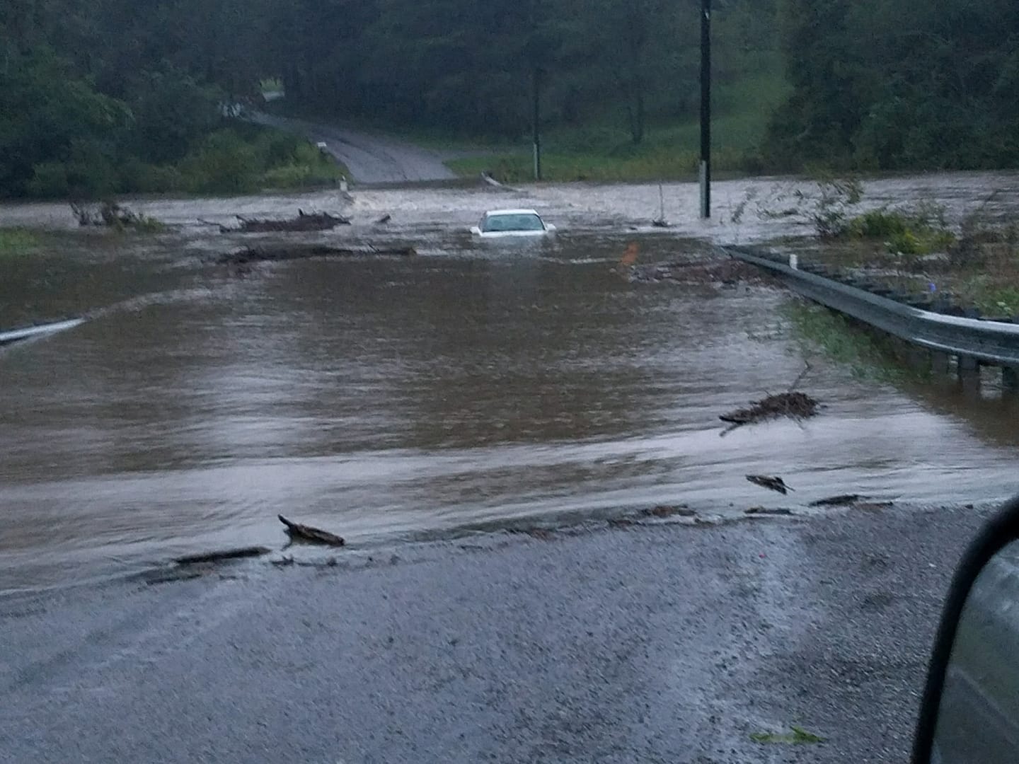 Stranded Car in Flood Waters in Floyd County, VA
