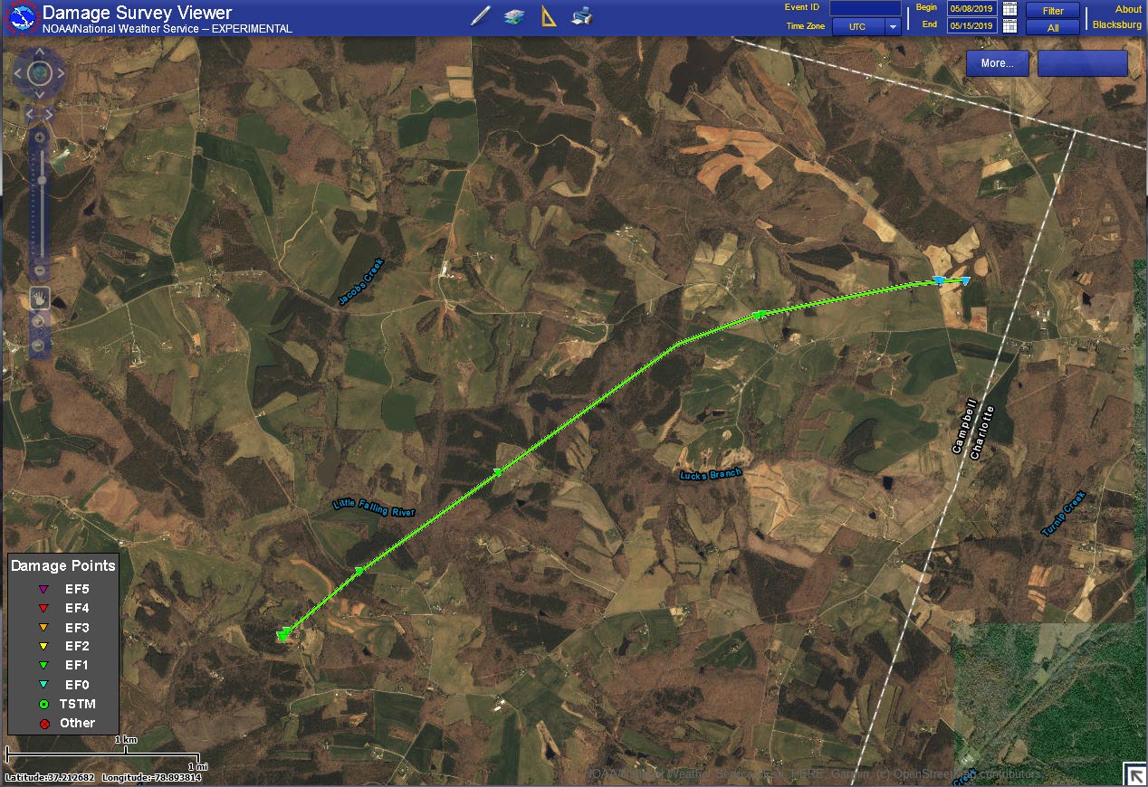Satellite Zoomed In Tornado Track