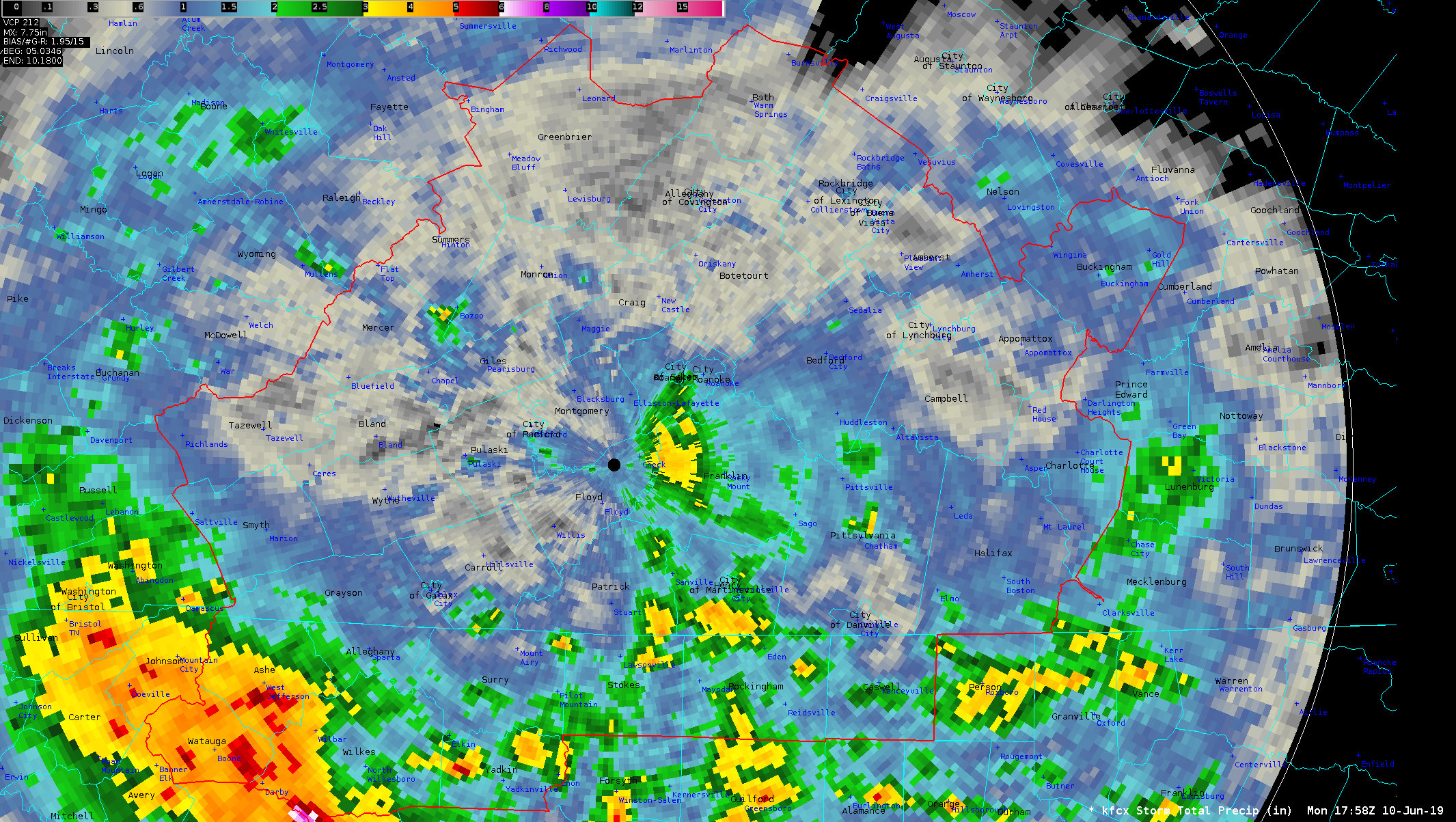 Rainfall Totals ending June 10th, 2019