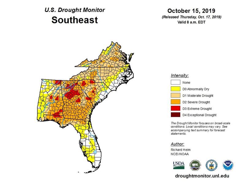 Southeast U.S. Drought Oct 2019