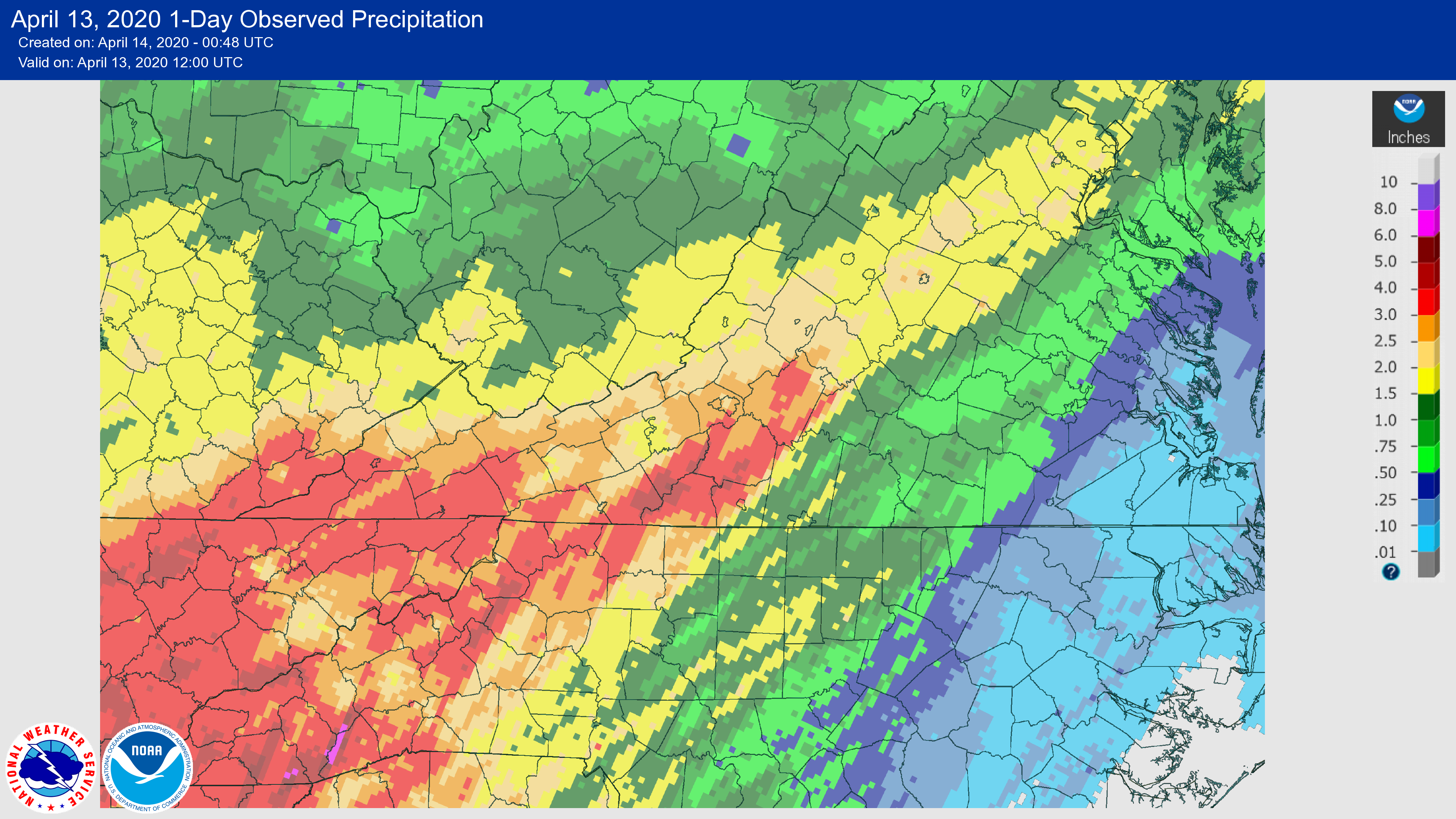 Rainfall Totals for April 13th, 2020