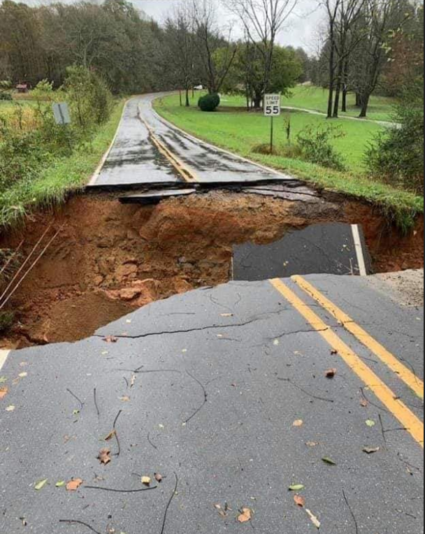 Road Damage at Fishing Creek Arbor Road in Wilkes County