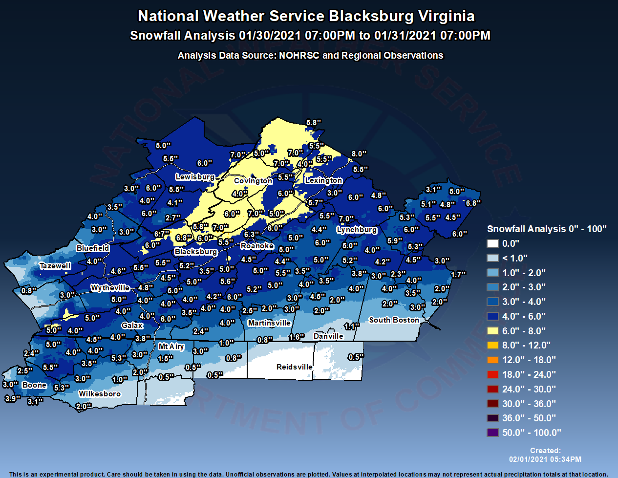 Snow total analysis for Jan 30-31 storm
