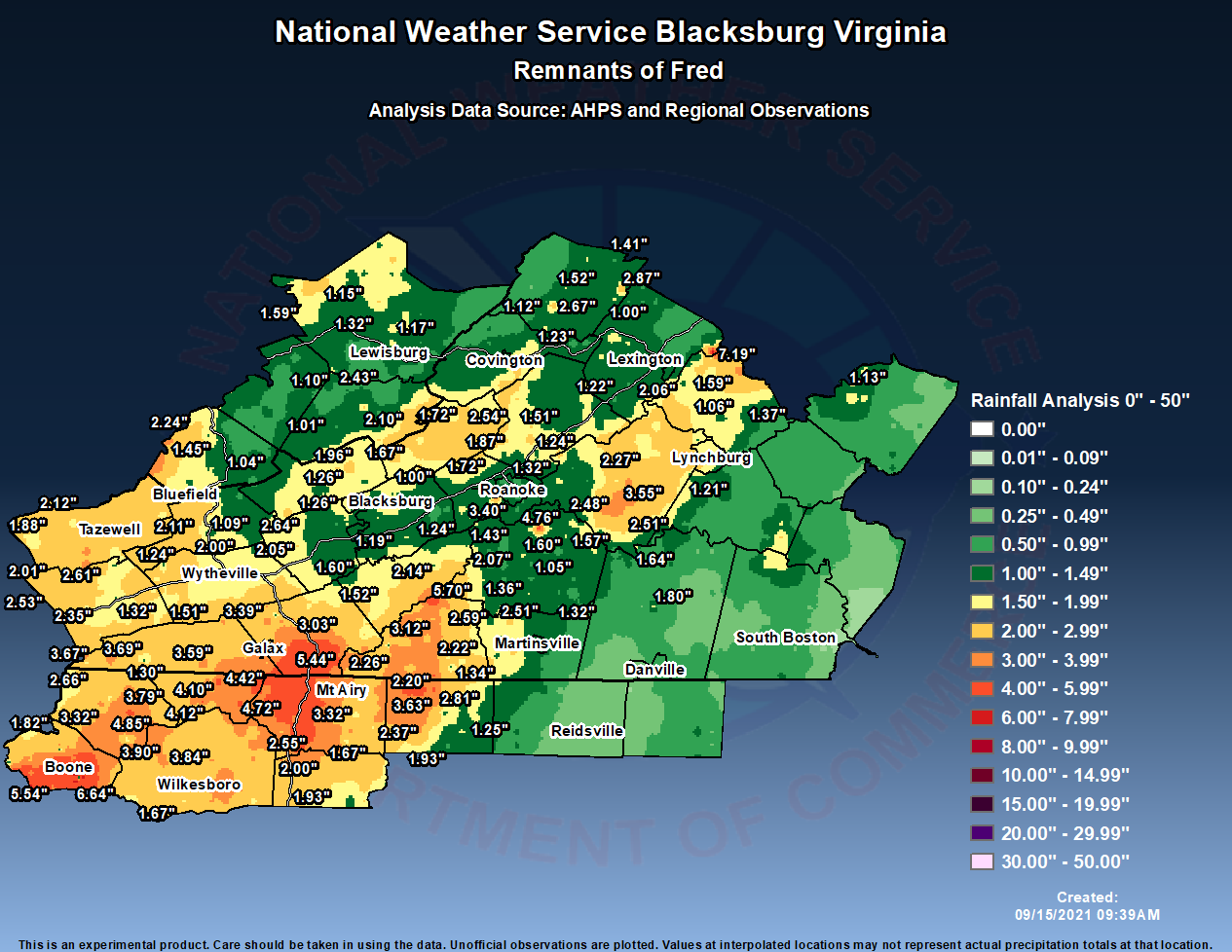 Rainfall Totals from Fred