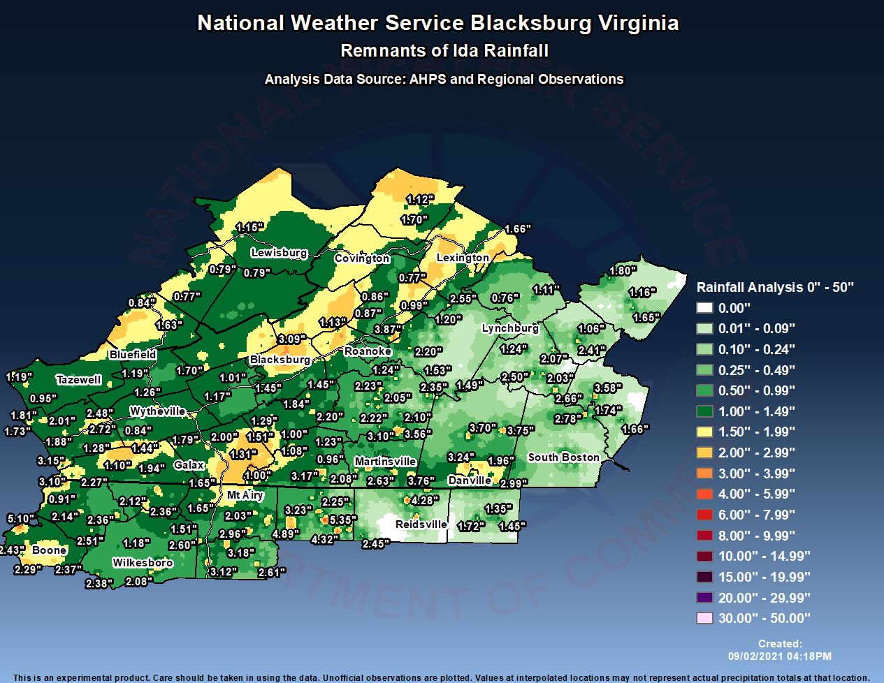 Rainfall Totals from Ida