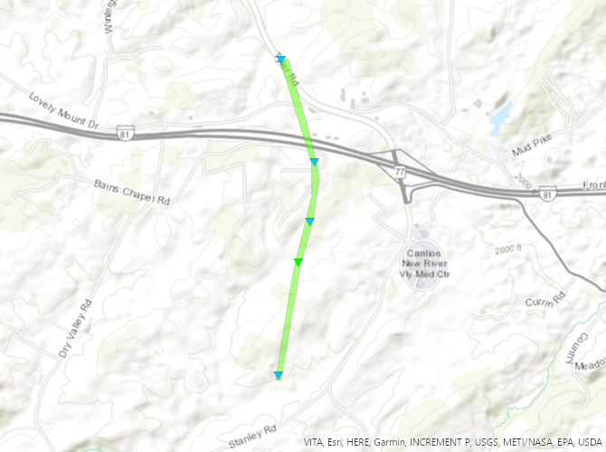 Track Map Southeast of Radford VA