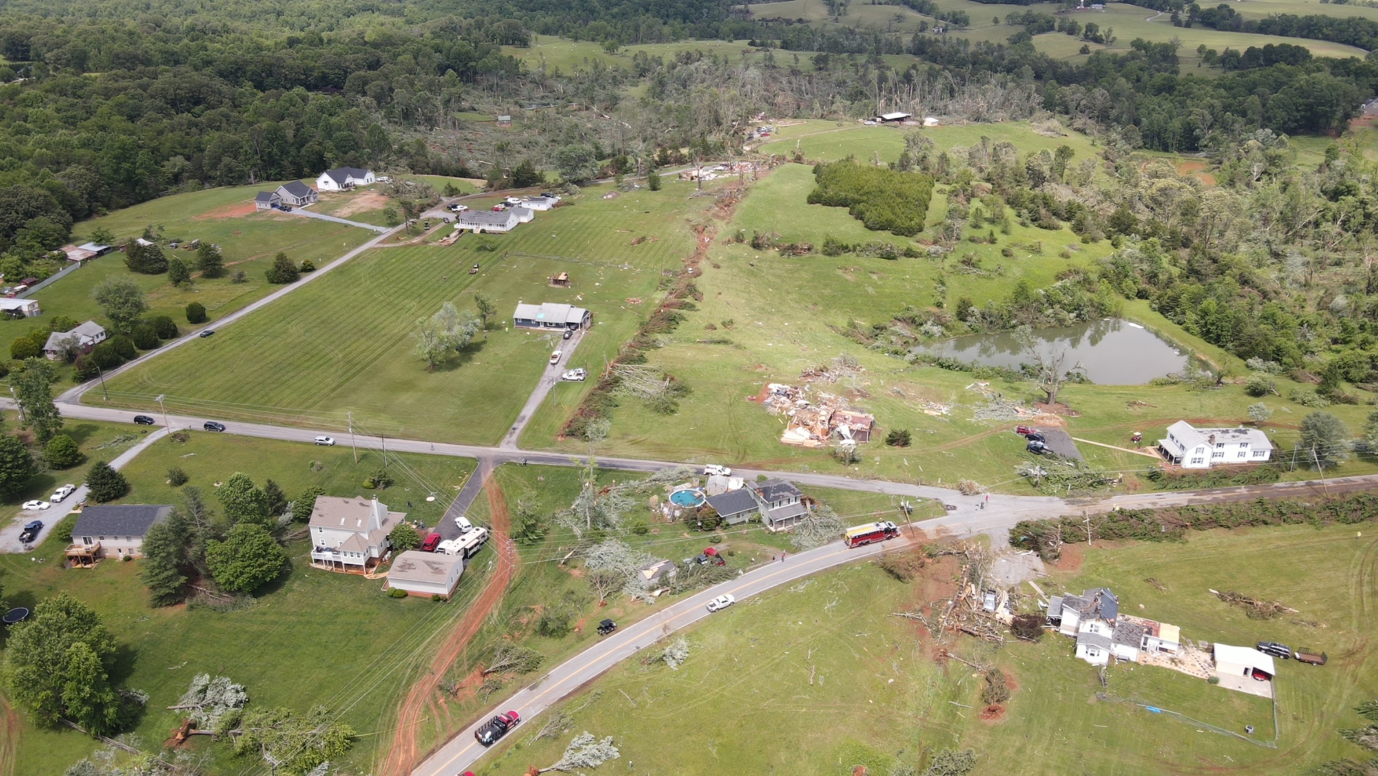 Drone Footage Showing the Path of the Tornado