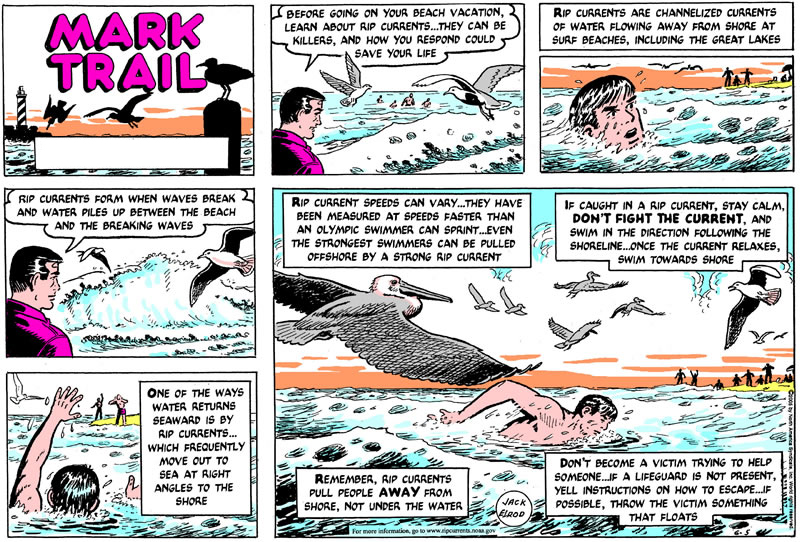 Mark Trail Cartoon about rip current safety.  See text below.