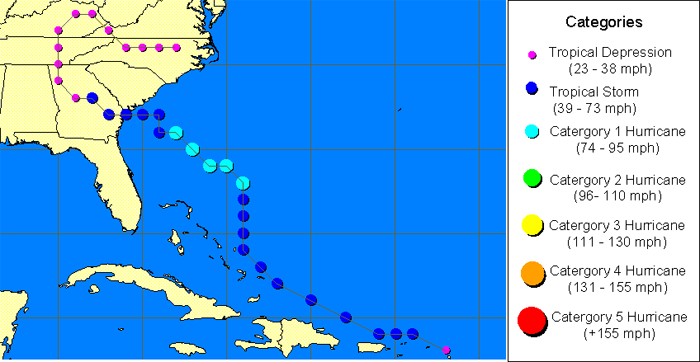 Track of Southeast Hurricane of 1940, Image courtesy of SC State Climate Office