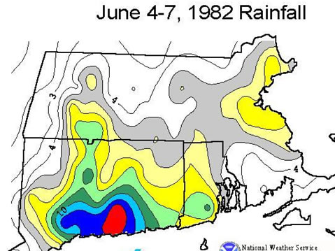 Rainfall across southern New England during June 4-7, 1982