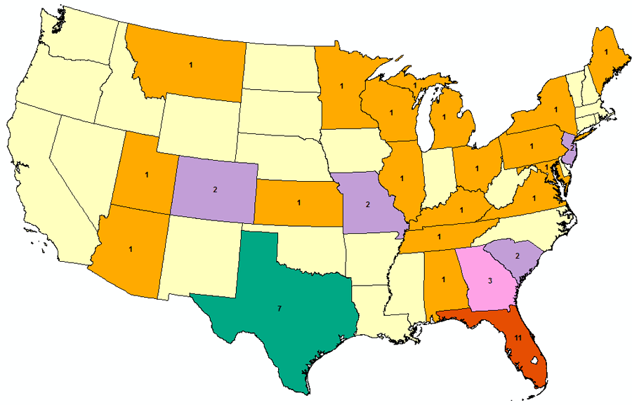 lightning fatalities map for 2007, text above