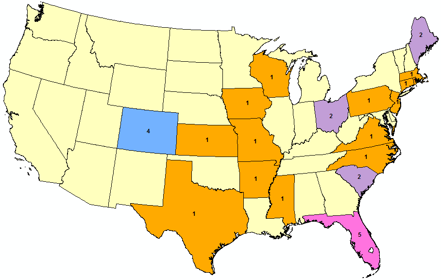 lightning fatalities map, see list above