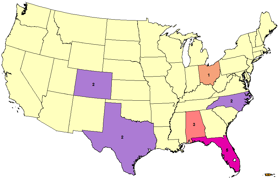 lightning fatalities by state, see list below for text equivalent