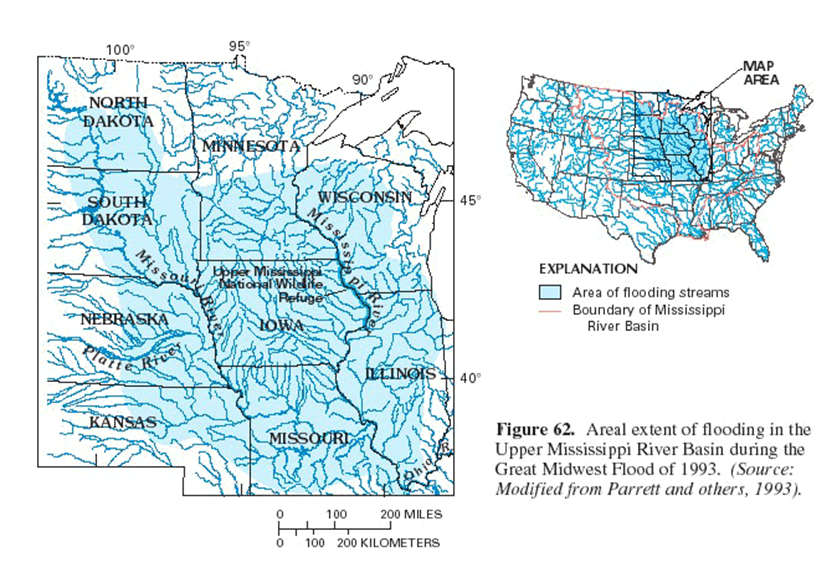 Figure 62. Areal extent of flooding in the Upper Mississippi River Basin during the Great Midwest Flood of 1993.