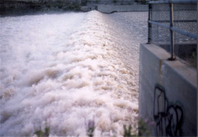 Water release at Tuttle Creek Dam as the lake had reached capacity (photo taken by the USGS)
