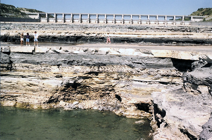 Extreme erosion resulted just downstream of the Tuttle Creek spillway due to release of 60,000 cfs during the peak of the flood. (photo taken by the USGS)