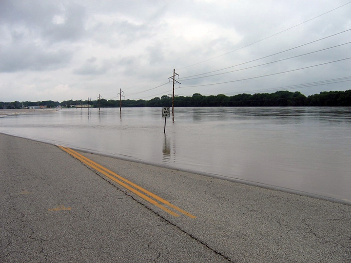 Verdigris River flooding Over Highway 160 just east of Independence, KS during July 2007 (photo taken by the USGS)