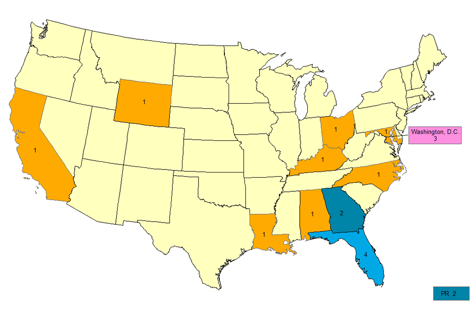 Map showing lightning deaths by state for current year
