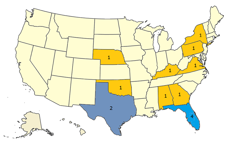 Map showing lightning deaths by state for current year