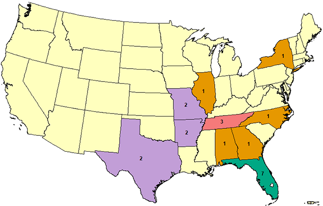 Map showing lightning deaths by state for current year