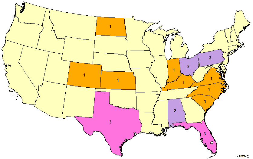 Map showing lightning deaths by state for current year