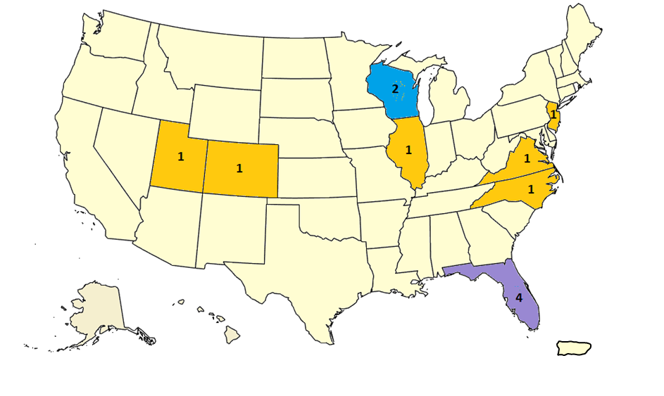 Map showing lightning deaths by state for current year