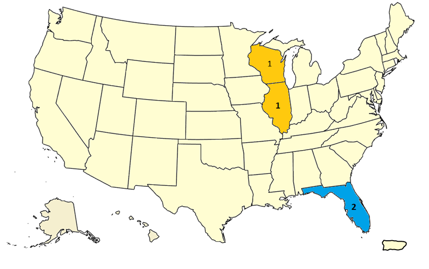 Map showing lightning deaths by state for current year