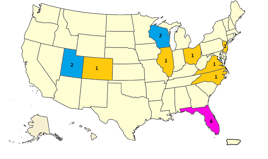 Map showing lightning deaths by state for current year