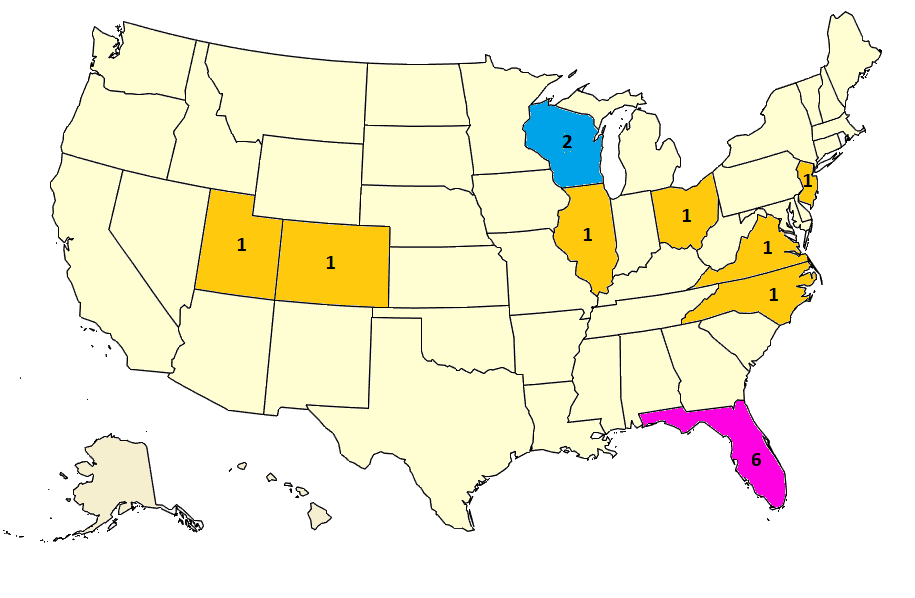 Map showing lightning deaths by state for current year