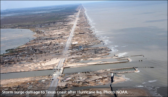 Storm surge damage to Texas coast after Hurricane Ike