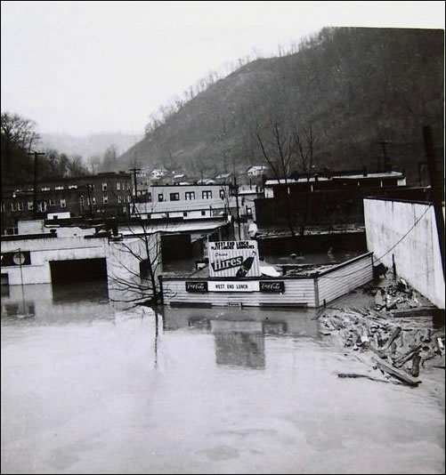 Downtown Bradshaw, 1977 Flood, Courtsey of McDowell County, WV Photo Album