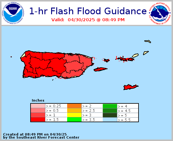 1 hour flash flood guidance for Puerto Rico