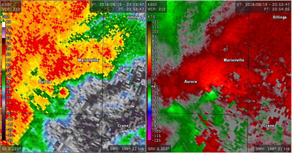 Low-topped supercell producing tornado near Aurora, MO.