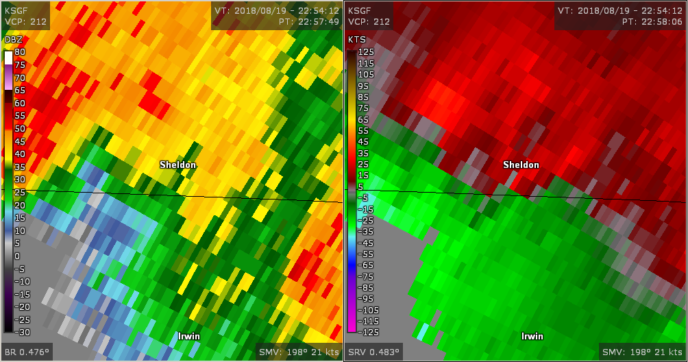 Radar images around time of Sheldon, MO tornado.