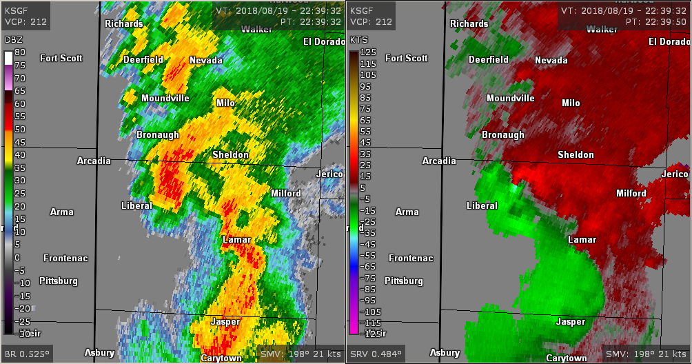 Radar imagery around time of Verdella, MO tornado.