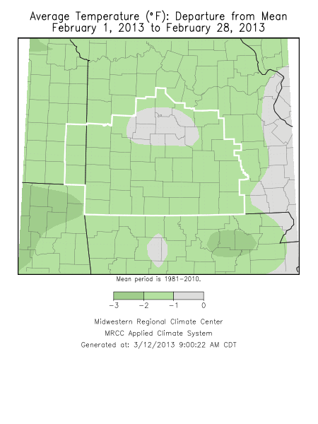 February 2013 Average Temperature Departure from Normal